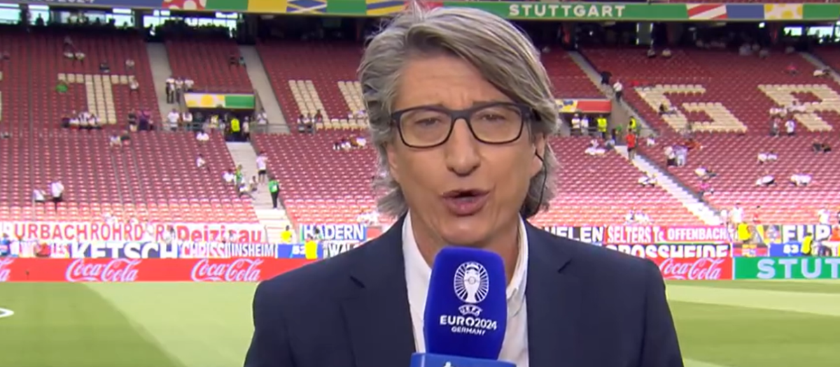 Juan Carlos Rivero, durante la conexión en el Telediario previa al España-Alemania