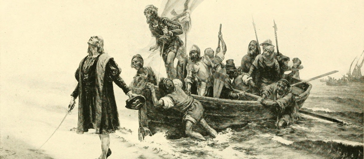 La llegada de Colón al Nuevo Mundo, en un libro de Eva March (1914)