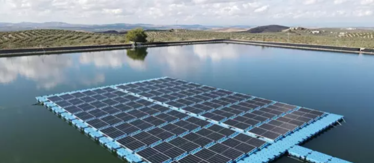 Placas solares en un embalse
