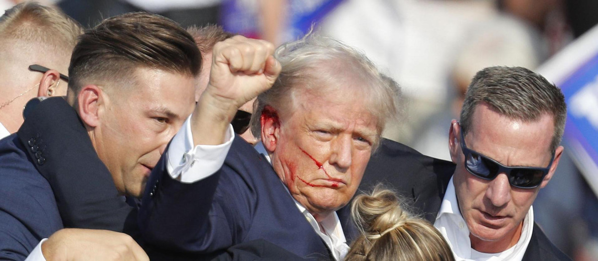 Donald Trump levanta el puño en señal de victoria tras sobrevivir al atentado.