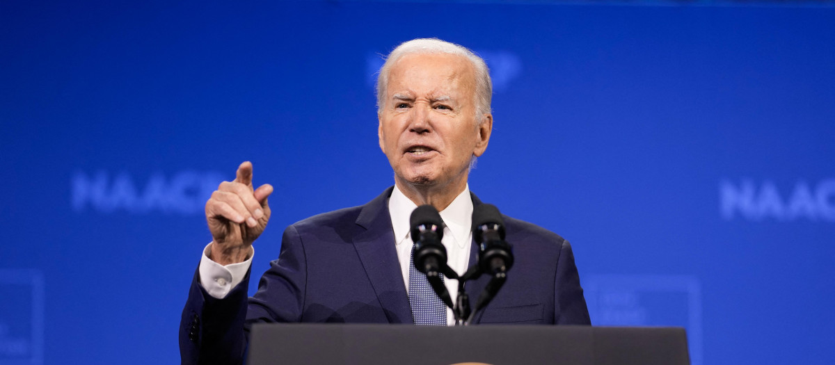 El presidente de Estados Unidos, Joe Biden, habla durante la 115ª Convención Nacional de la Asociación Nacional para el Progreso de las Personas de Color (NAACP) en Las Vegas, Nevada