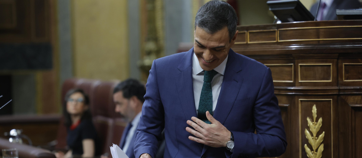 Pedro Sánchez, en el estrado del Congreso de los Diputados