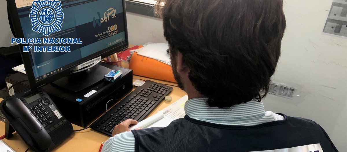 Un agente investigando ante un ordenador