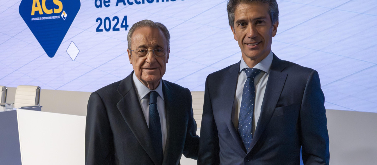 Florentino Pérez y Juan Santamaría durante la Junta General de Accionistas de ACS