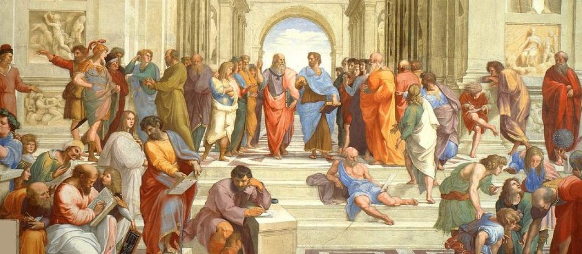 La escuela de Atenas (con Platón y Aristóteles en el centro) de Rafael Sanzio