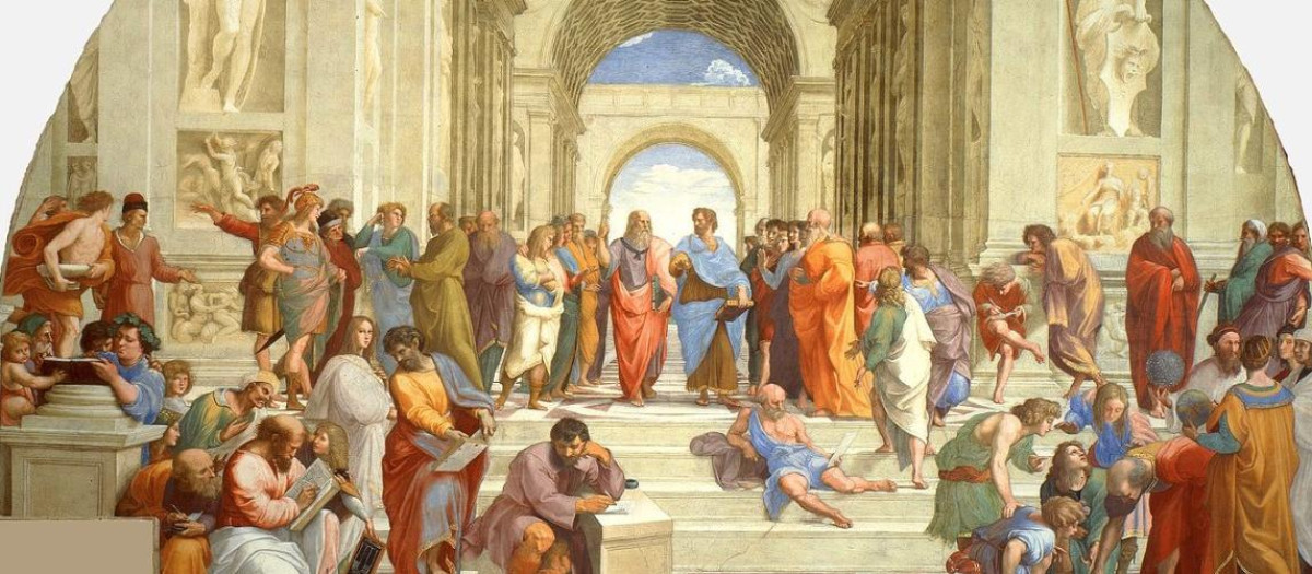 La escuela de Atenas (con Platón y Aristóteles en el centro) de Rafael Sanzio