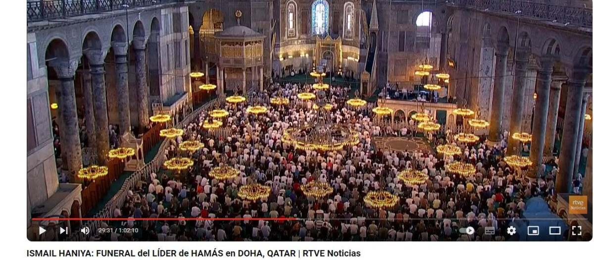 Retransmisión en el canal de Youtube de RTVE del funeral del líder de la organización terrorista Hamás