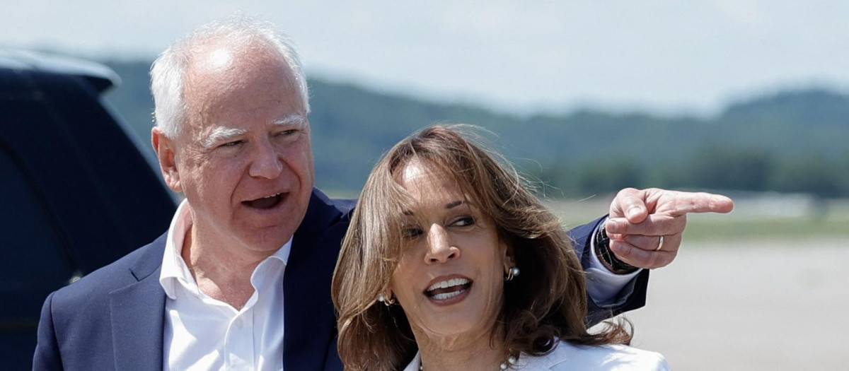 Tim Walz junto a la vicepresidenta Kamala Harris Airport en Eau Claire (Wisconsin)