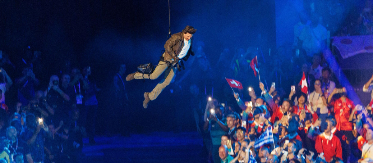 Actor Tom Cruise during the closing ceremony at the Stade de France during the 2024 Paris Olympics in Paris.