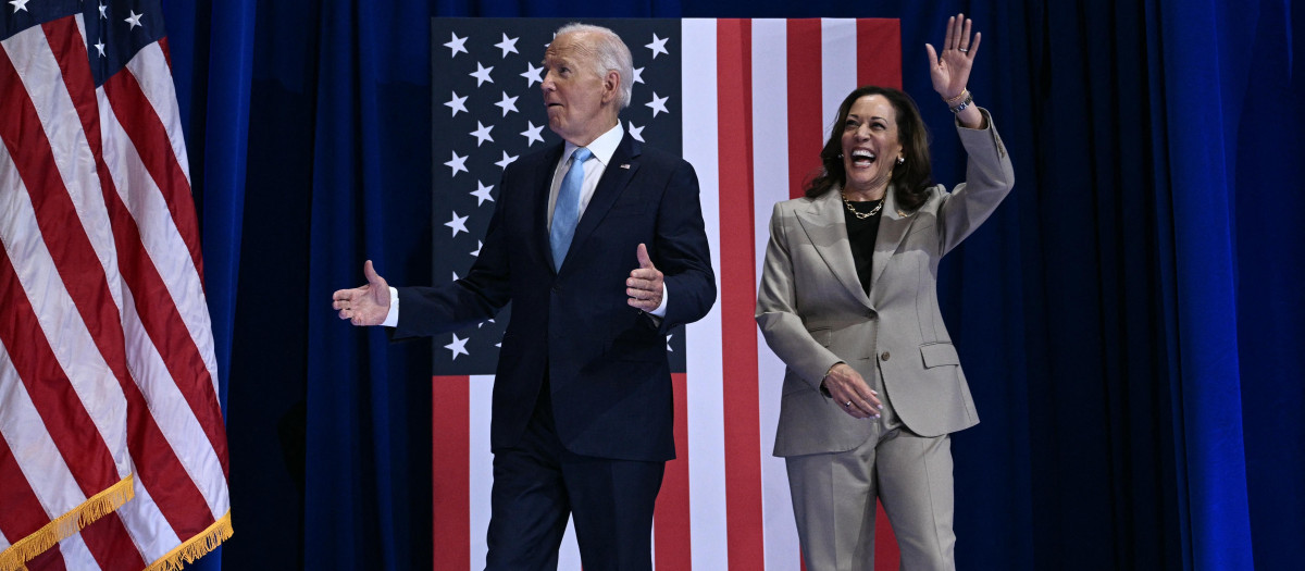 Biden y Harris en su primer mitin juntos tras la renuncia del presidente