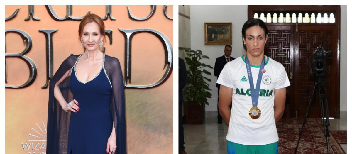 La escritora J.K. Rowling y la boxeadora Imane Khelif