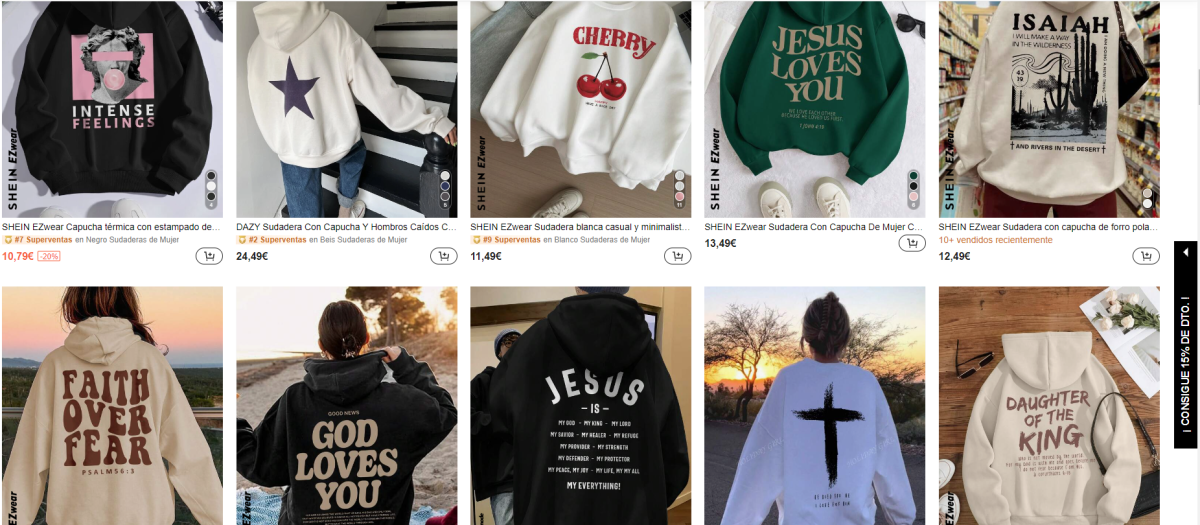 Algunas delas sudaderas a la venta en Shein