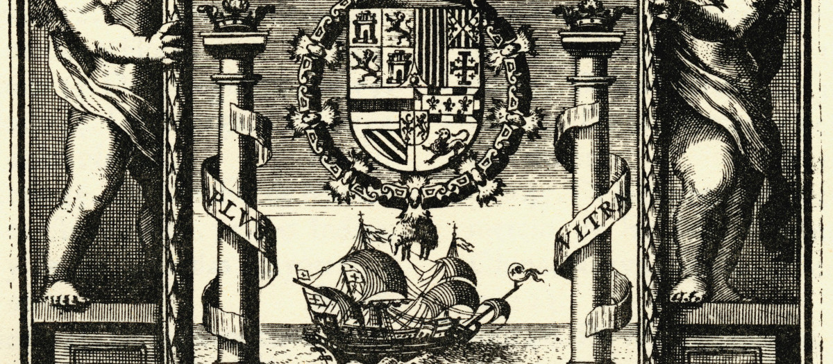 Detalle del grabado que ilustra el detalle alegórico a los territorios de las Indias