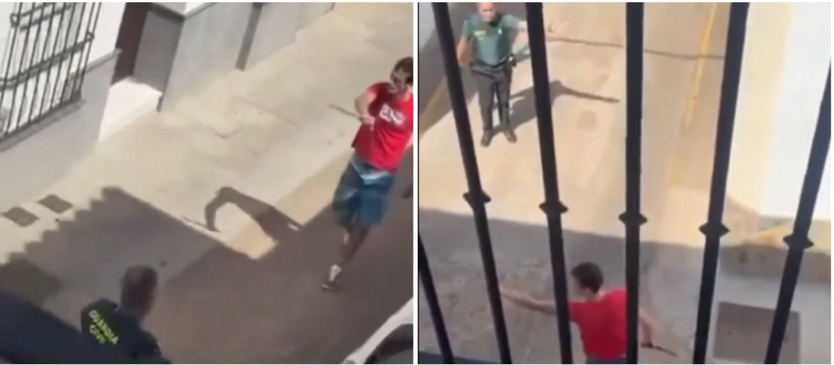El hombre portando un cuchillo frente a la Guardia Civil