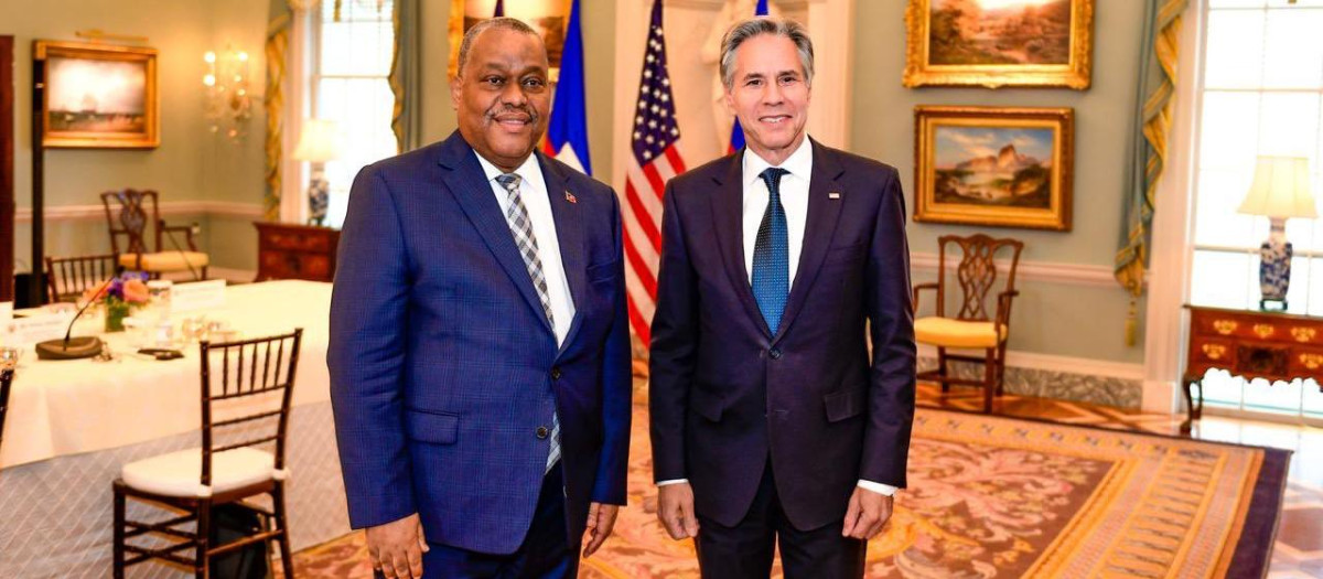 El primer ministro haitiano, Garry Conille, se reunió con el secretario de Estado estadounidense, Anthony Blinken, en Washington hoy 2 de julio de 2024.
