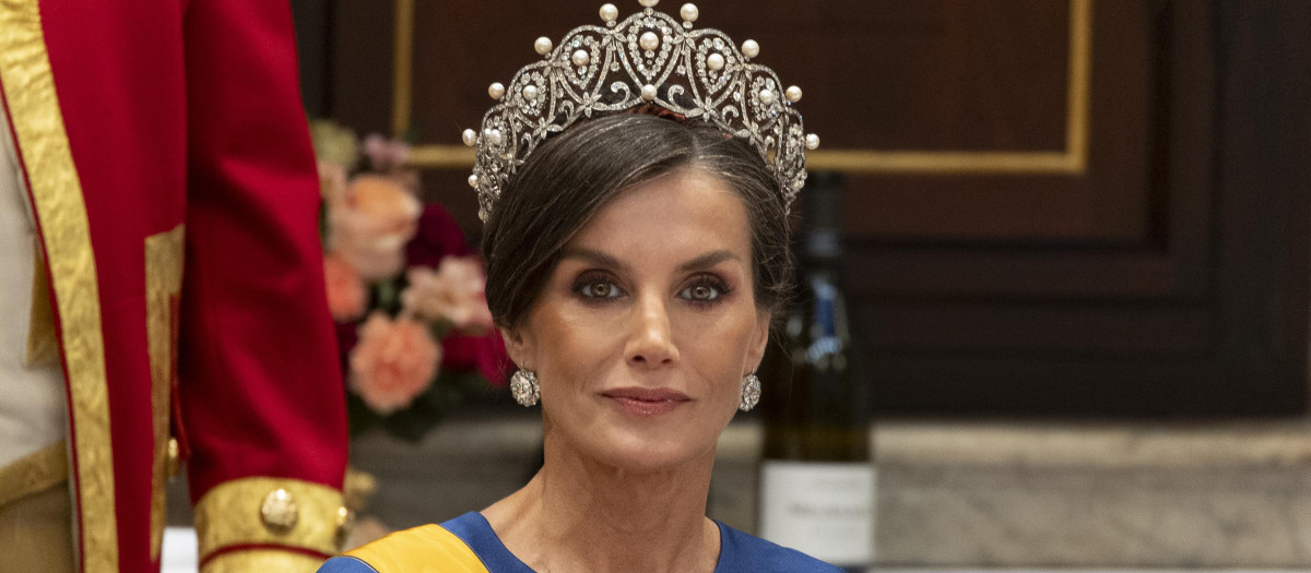 Spanish Queen Letizia attending official dinner ceremony for Spanish King on the ocassion of their official visit to Netherland in Amsterdam on Wednesday, 17 April 2024.