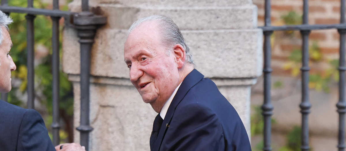 Spanish King Emeritus Juan Carlos I during funeral of Juan Gomez Acebo in Madrid on Sunday, 8 September 2024.