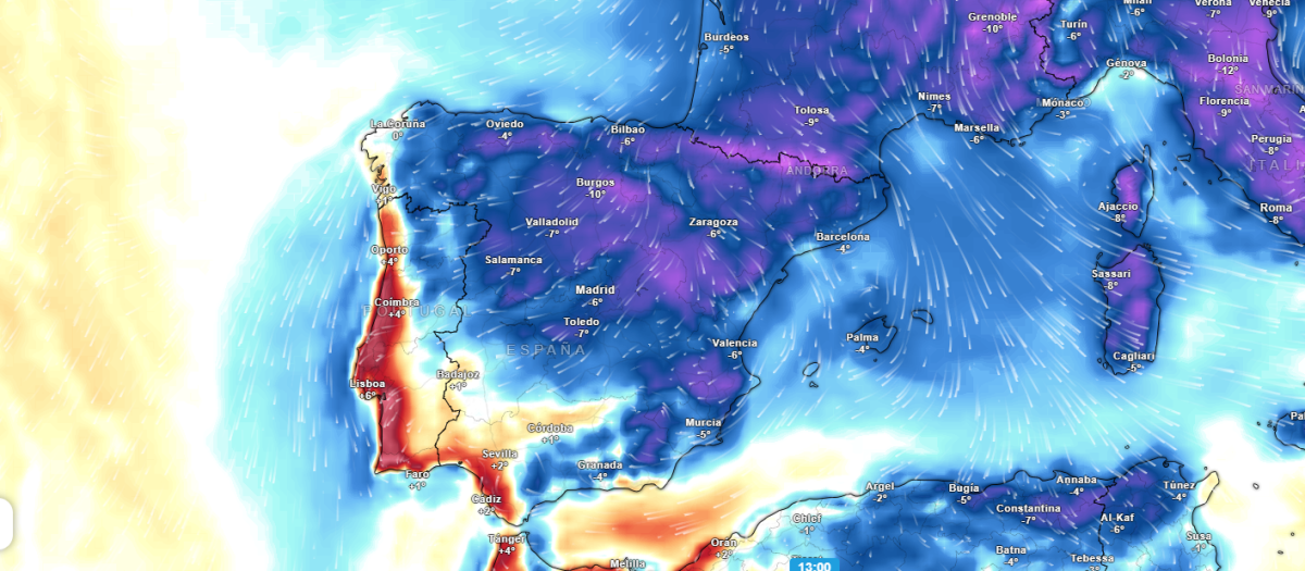 Mapa de anomalía de temperatura en España para el próximo viernes