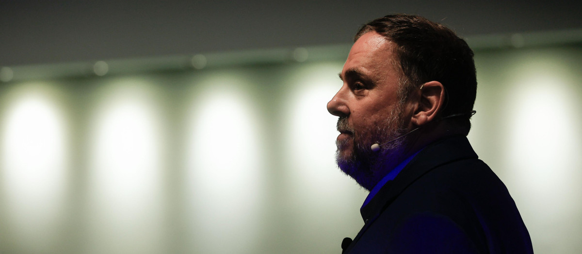 El expresidente de ERC Oriol Junqueras participa en un acto que ha reunido las diversas sensibilidades sindicales de Cataluña este pasado jueves