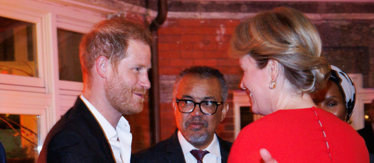 Outgoing Prime Minister Alexander De Croo, Prince Harry, Duke of Sussex, World Health Organisation WHO director-general Dr. Tedros Adhanom Ghebreyesus and Queen Mathilde of Belgium pictured during a high-level dinner on 'Violence against children and its impact on mental health' organized by WHO in New York City, United States of America, Sunday 22 September 2024.