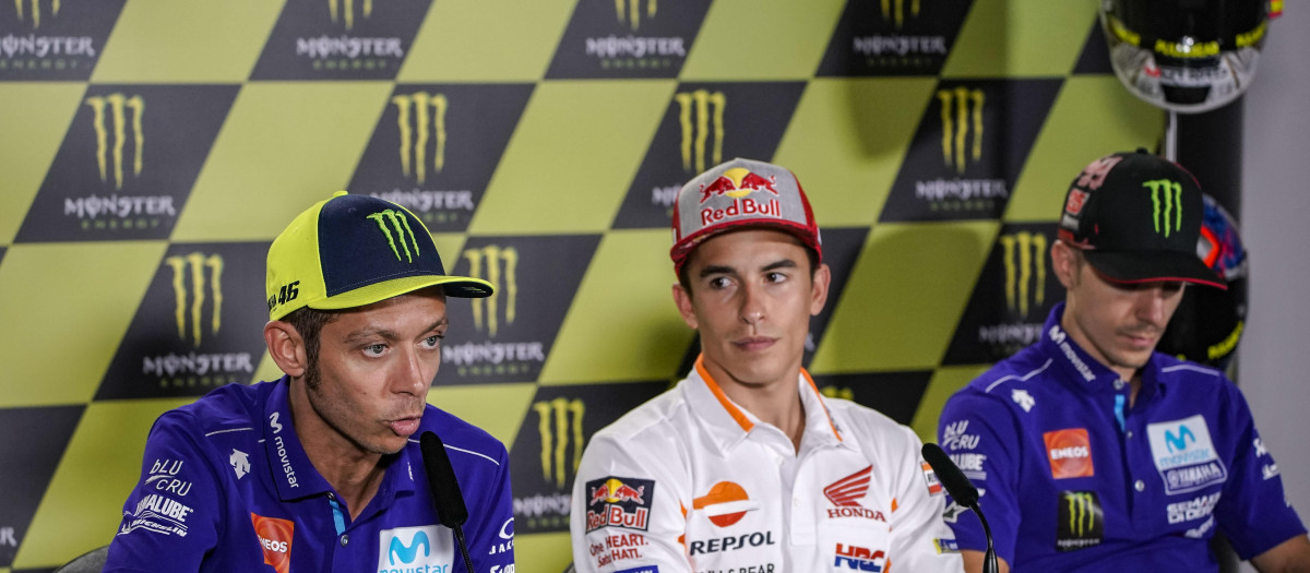 Márquez y Rossi en una conferencia de prensa previa a un GP