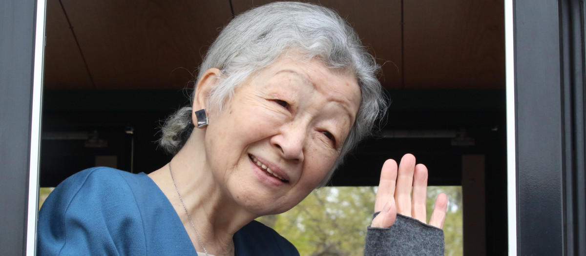 Japanese Empress Michiko in Yokohama, suburban Tokyo on Friday, April 12, 2019.