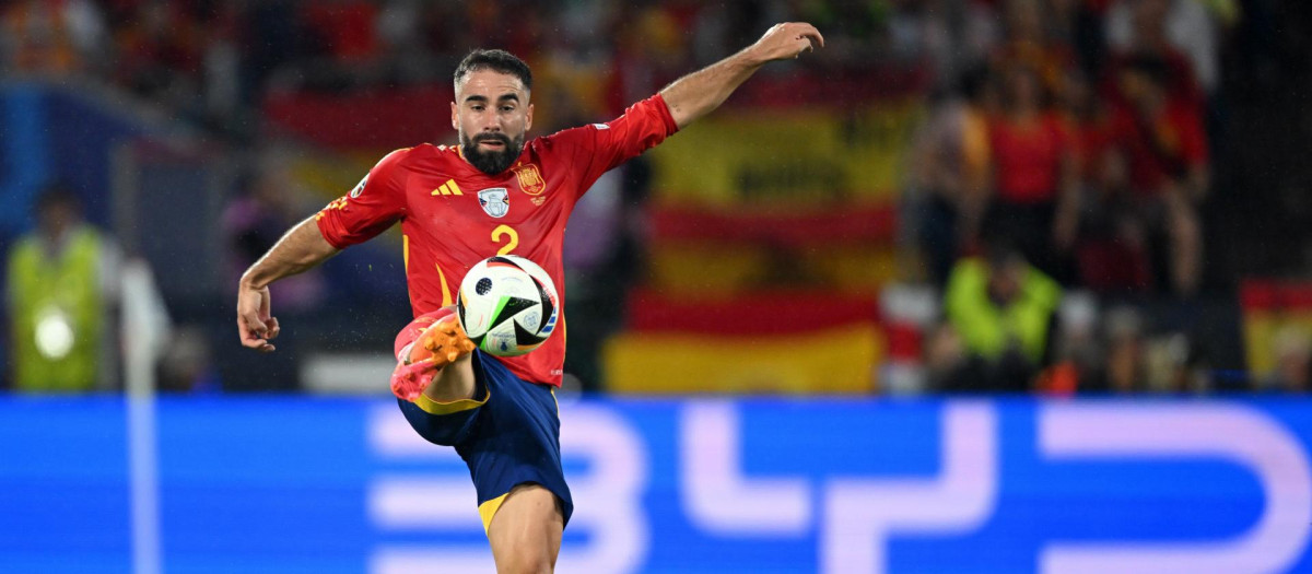 Dani Carvajal, en un partido de la selección española