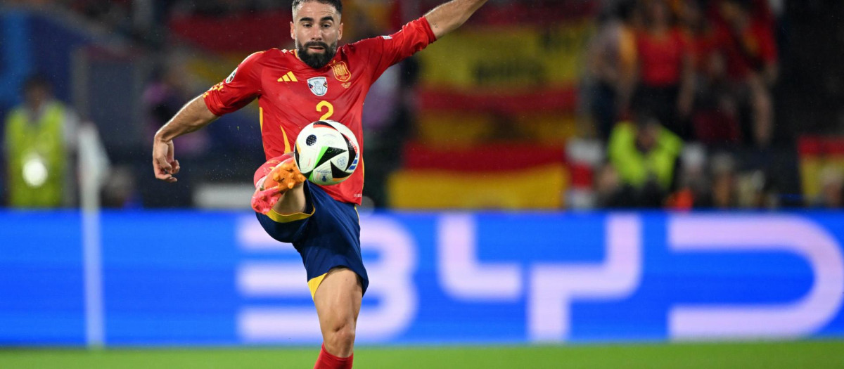 Dani Carvajal, en un partido de la selección española