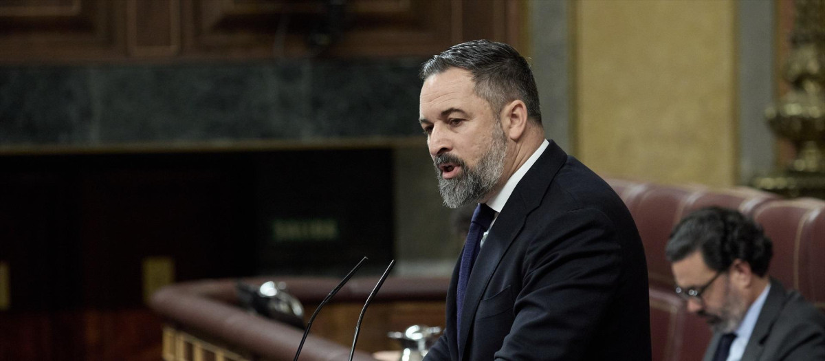 El presidente de VOX, Santiago Abascal, interviene en la sesión plenaria
