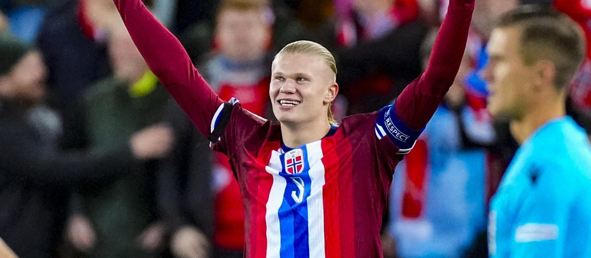 Erling Haaland celebrando un gol con la selección de Noruega
