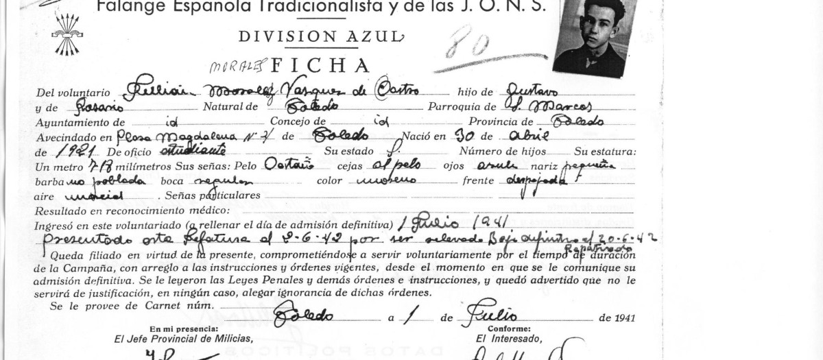 Ficha de alistamiento de Julián Morales Vázquez de Castro en la División Azul