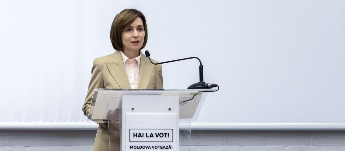 La presidenta de Moldavia, Maia Sandu, en la conferencia de prensa en Chisinau (Moldavia)