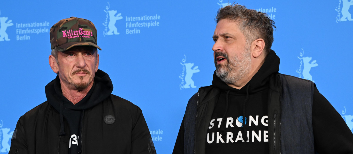 Actor Sean Penn and director Aaron Kaufman attending "Superpower" promotion during 73nd Berlin International Film Festival, Germany - 18 Feb 2023