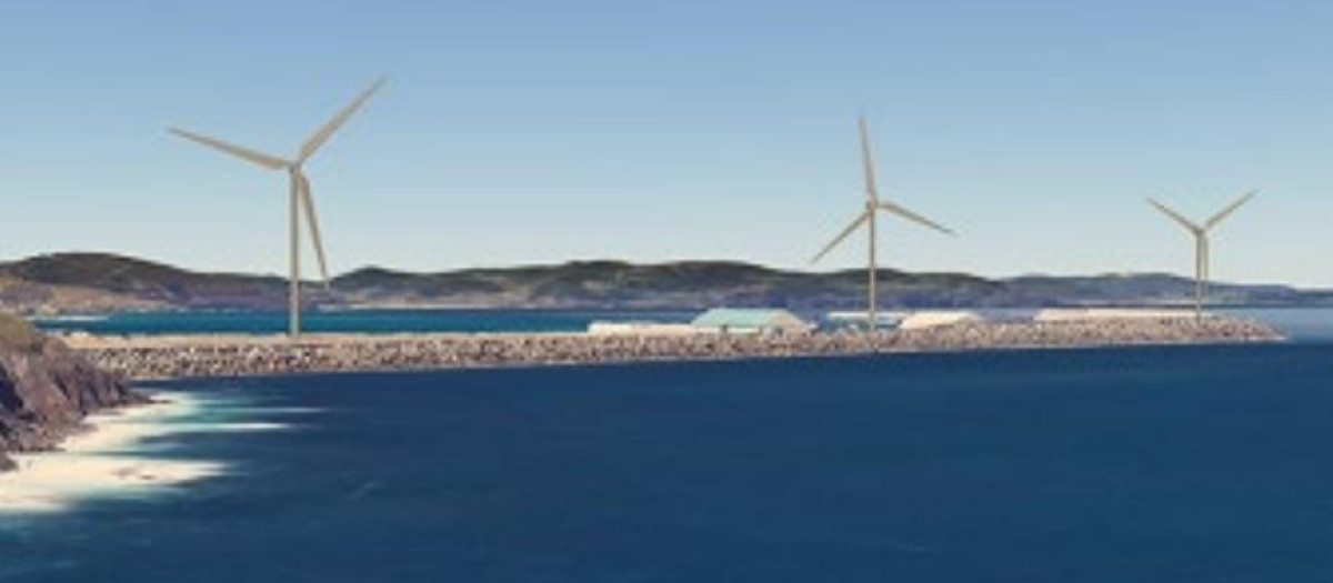 Recreación virtual del parque eólico de Inditex en el puerto exterior de La Coruña