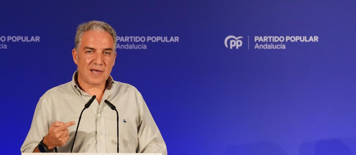 El vicesecretario de Coordinación Autonómica y Local y Análisis Electoral del PP, Elías Bendodo, este jueves en un acto de partido en Málaga