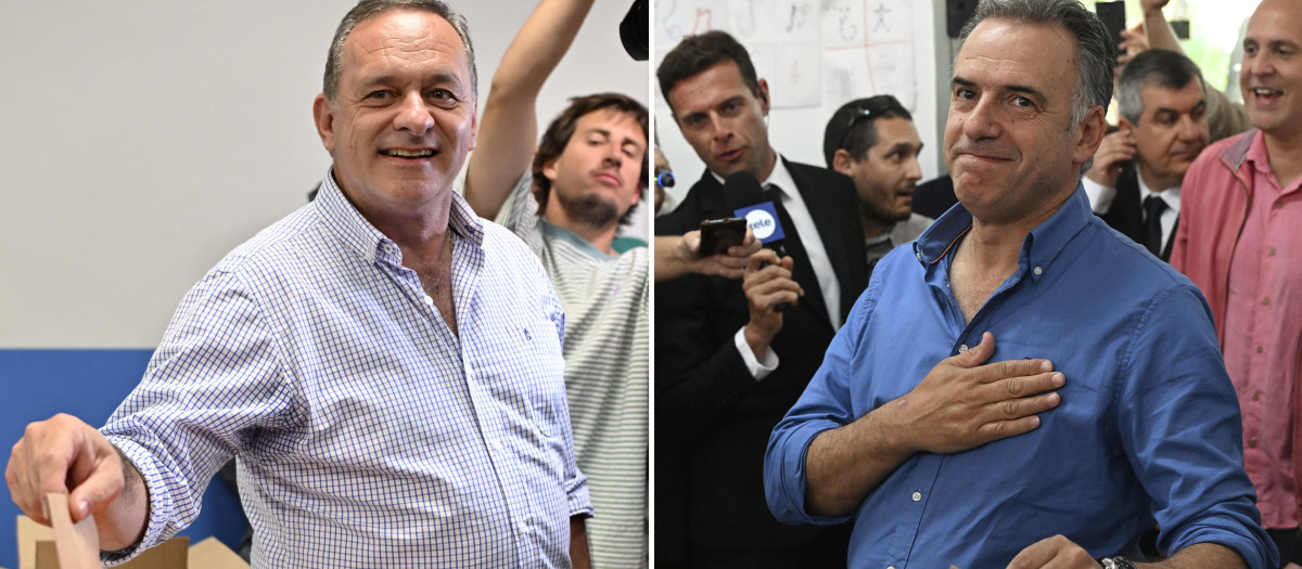 El candidato oficialista Álvaro Delgado (Iz) y el opositor Yamandu Orsi (D) se disputarán la presidencia de Uruguay
