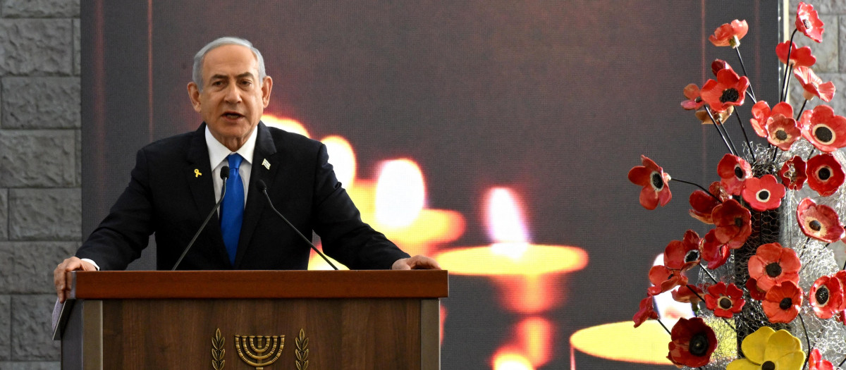 El primer ministro israelí, Benjamin Netanyahu, en una ceremonia por los ataques del 7 de octubre