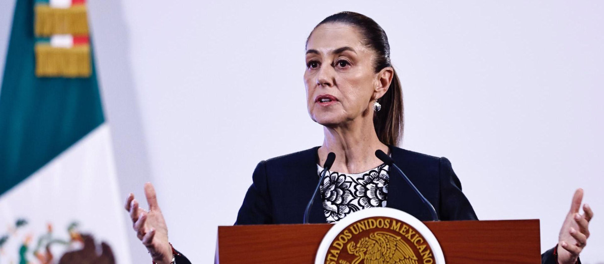 La presidenta de México, Claudia Sheinbaum, respondiendo sobre la amenaza de Trump de implantar nuevos aranceles si es elegido presidente