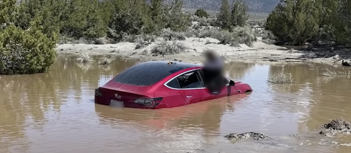 Un Tesla en plena riada en los Estados Unidos