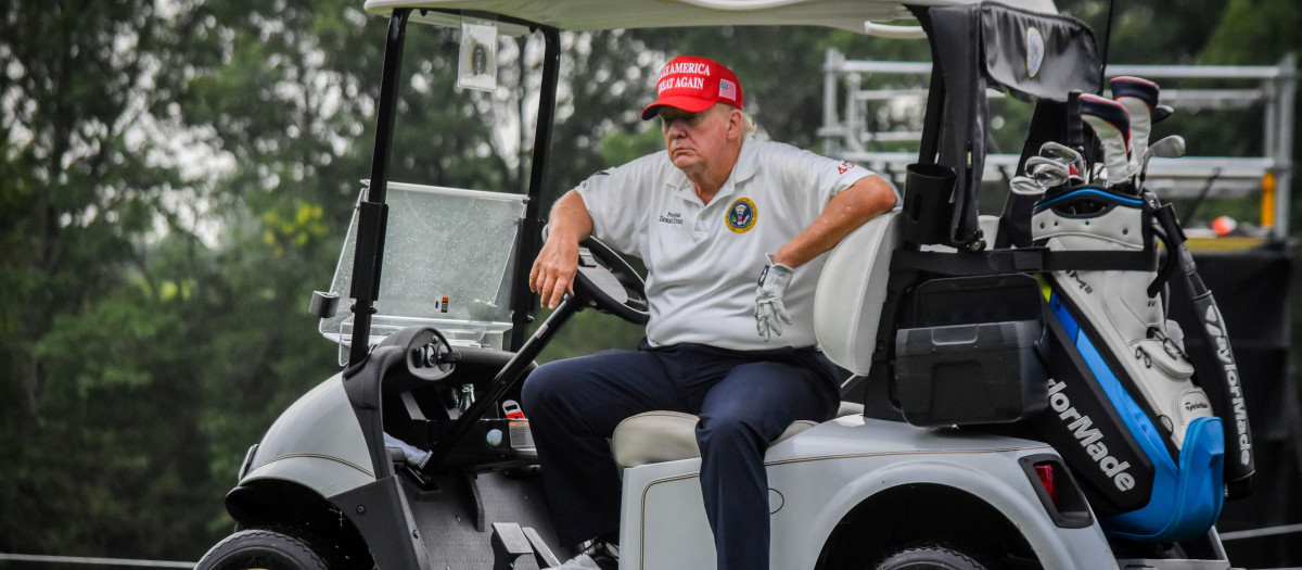 Former President Donald J. Trump at the 2023 LIV Golf- Bedminster, Official Pro-Am Tournament on Thursday, August 10, 2023 in Bedminster, New Jersey.