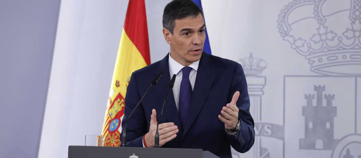 Pedro Sánchez, durante su comparecencia de este lunes en la Moncloa