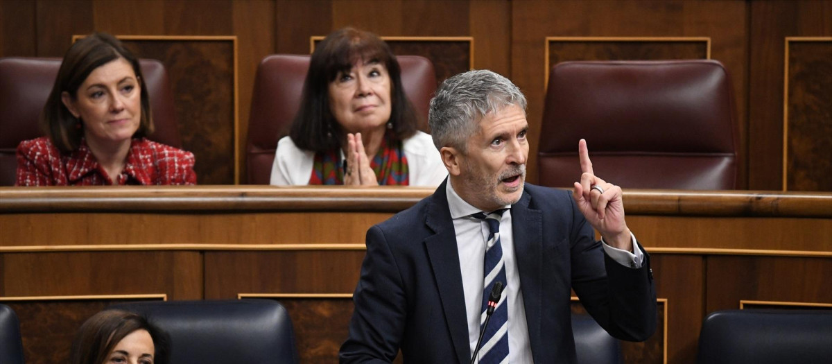 El ministro del Interior, Fernando Grande-Marlaska, durante su intervención en el pleno del Congreso
