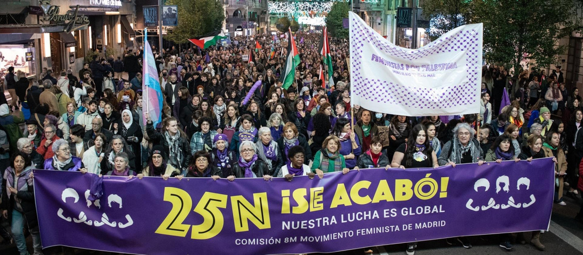 Centenares de personas, durante una manifestación contra la violencia hacia las mujeres, a 25 de noviembre de 2023