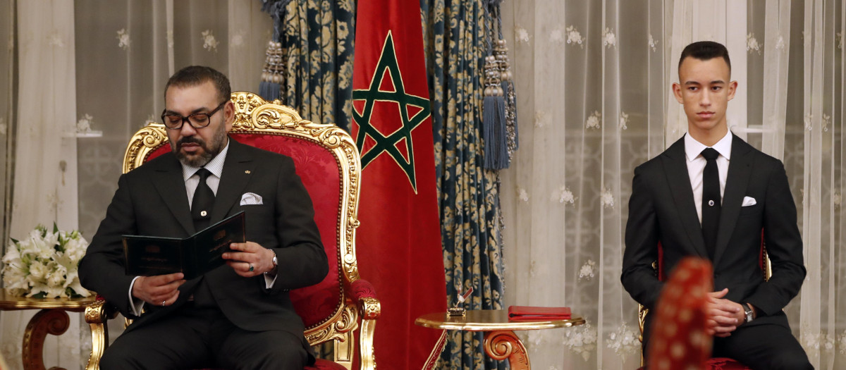 King of Morocco Mohamed VI and son Moulay Hassan during the signing of bilateral agreements between Spain and Morocco at the RoyalPalace ofAgdal in Rabat on Wednesday 13 February 2019.