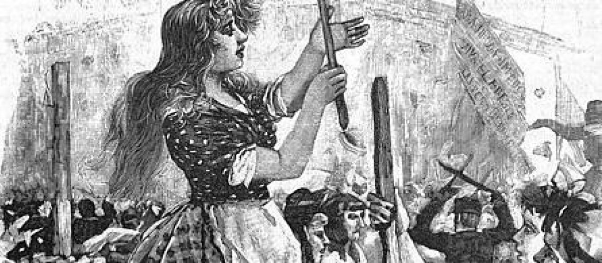 Grabado que representa el motín de las verduleras en 1892 en Madrid
