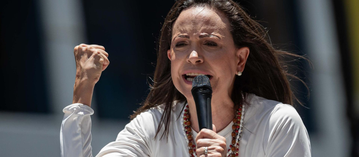 La líder opositora venezolana María Corina Machado durante una manifestación en Caracas (Venezuela)