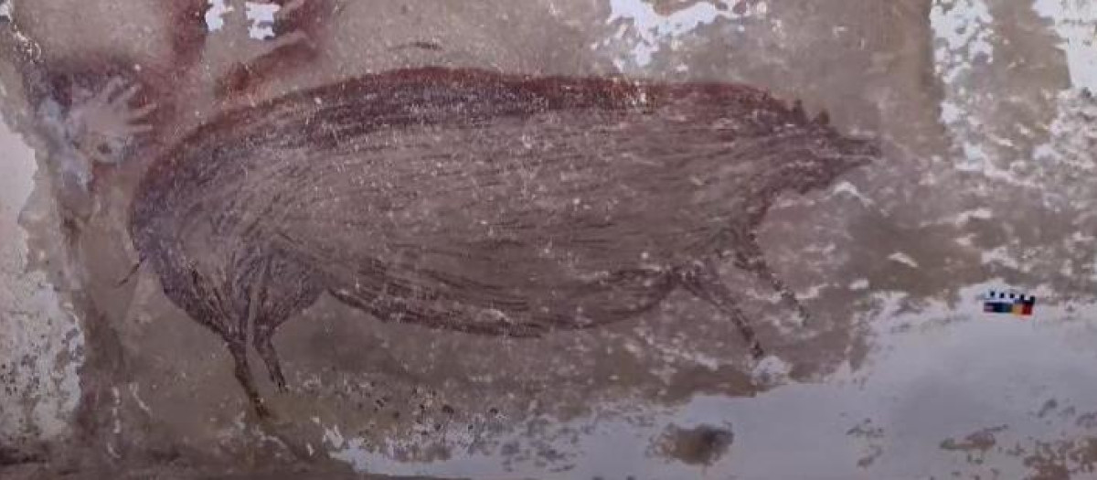 Imagen del cerdo pintado hallado en una cueva de Indonesia