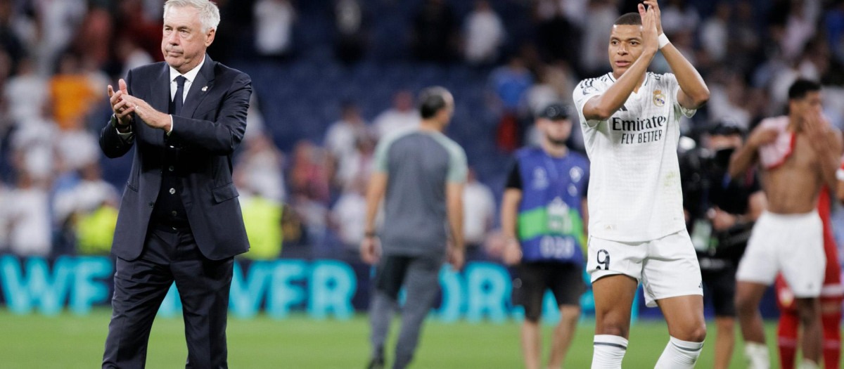 Carlo Ancelotti y Kylian Mbappe, en una imagen de esta temporada