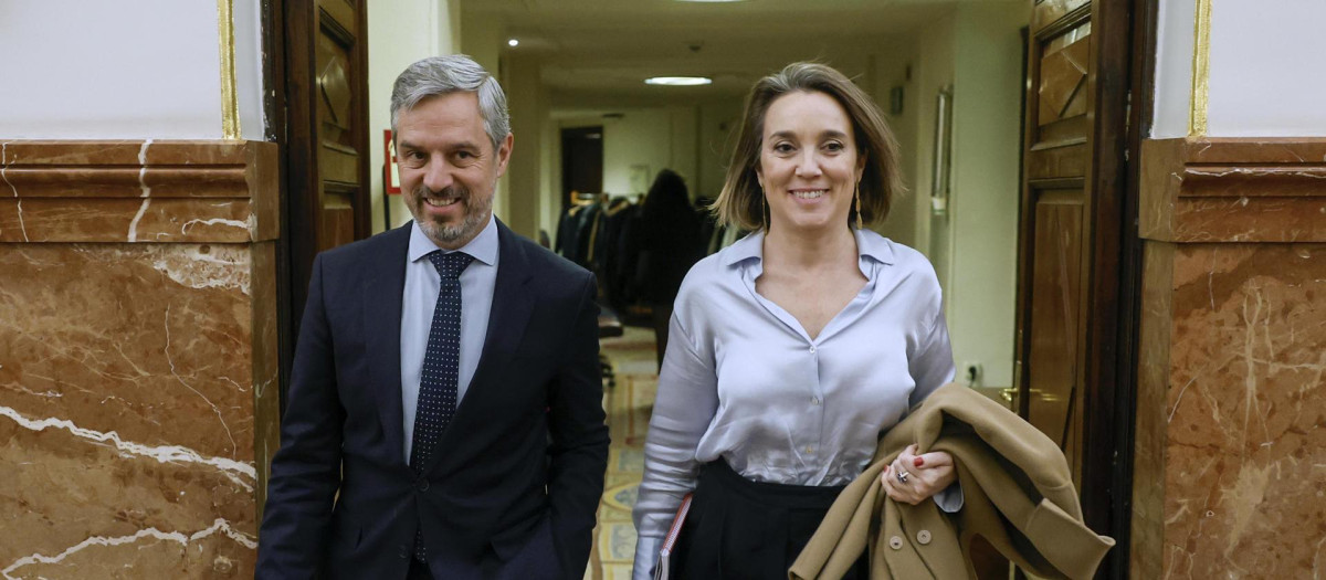 Cuca Gamarra y Juan Bravo a su llegada a la sesión de control al Gobierno