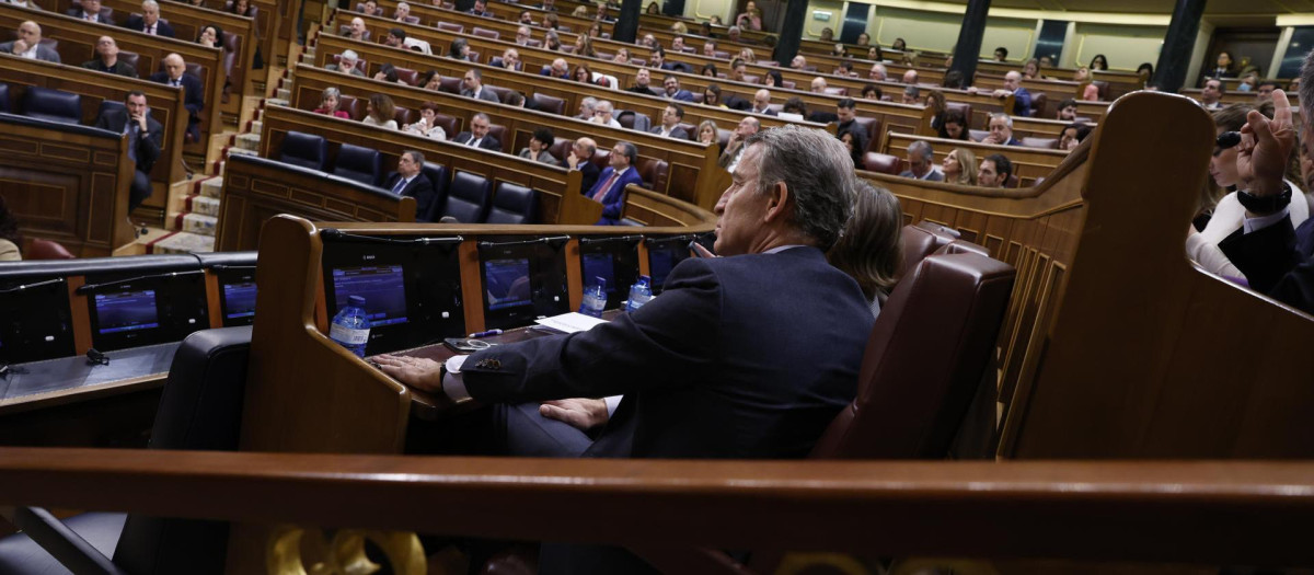 Alberto Núñez Feijóo, en su escaño del Congreso
